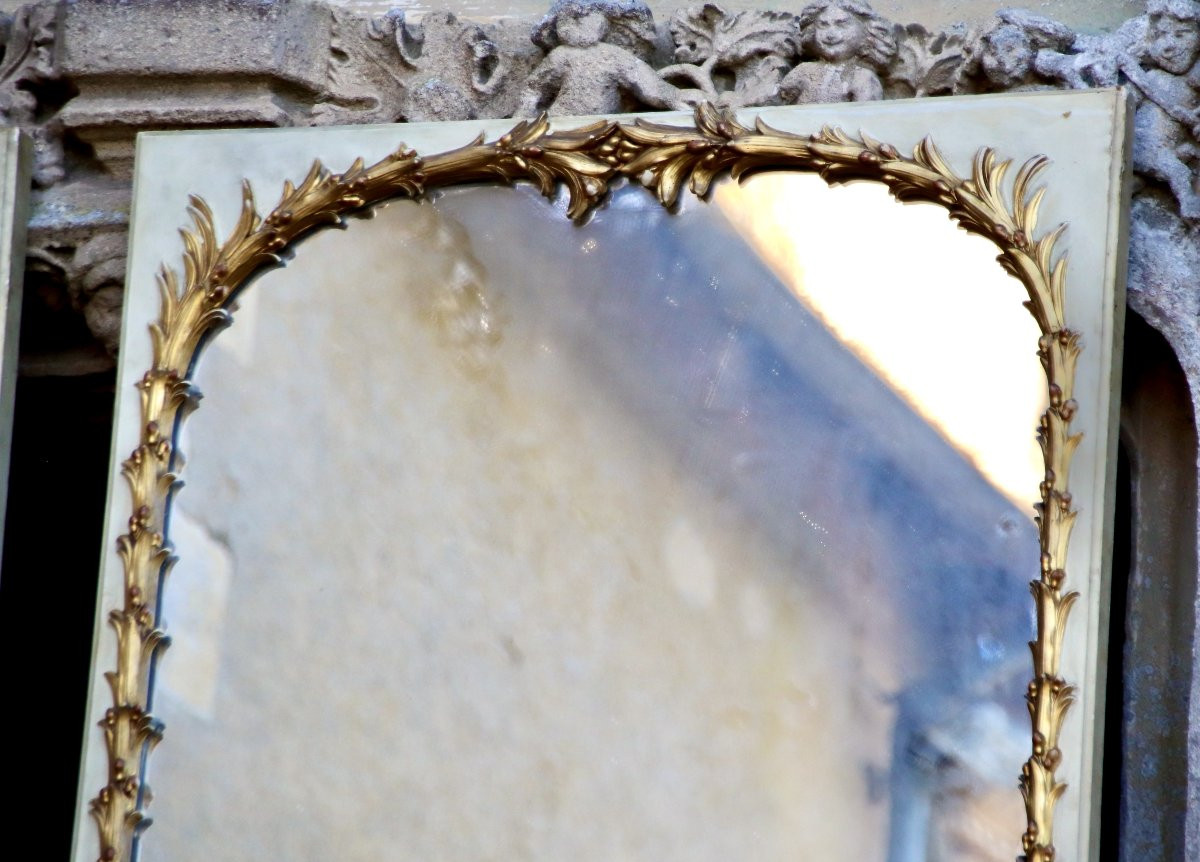 Grande paire de miroirs fin XIXème en bois doré-photo-7