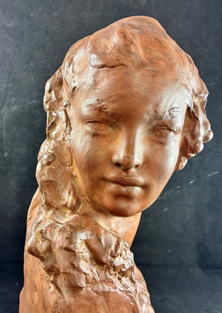 Terre cuite d'un buste de jeune femme par Amédéo GENNARELLI -photo-2