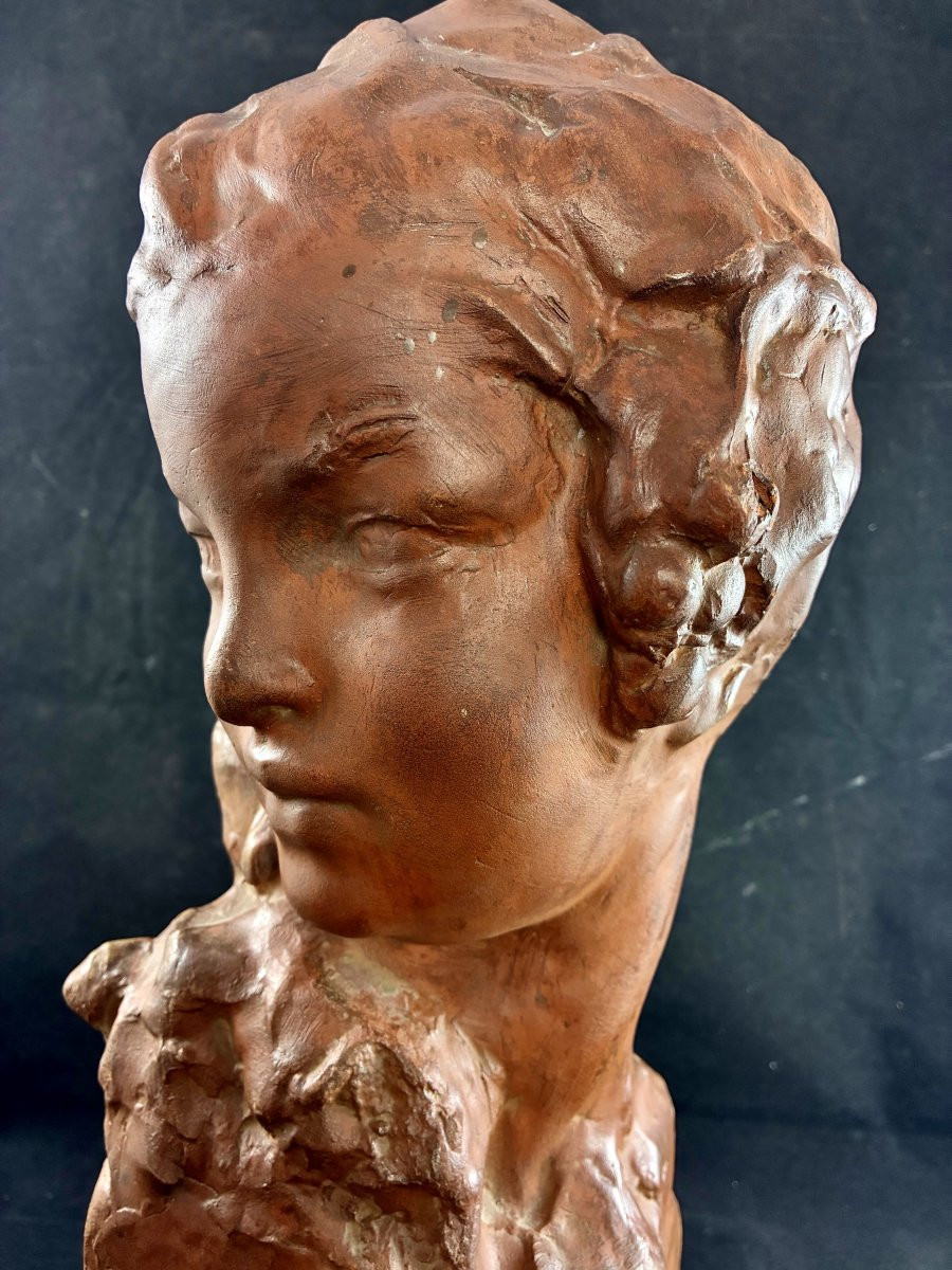 Terre cuite d'un buste de jeune femme par Amédéo GENNARELLI -photo-5