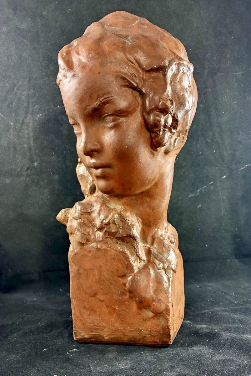 Terre cuite d'un buste de jeune femme par Amédéo GENNARELLI -photo-6
