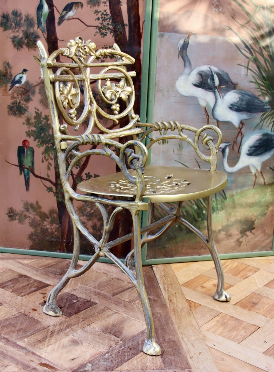 20th Century Outdoor Armchair In Brass With Plant Motif-photo-3