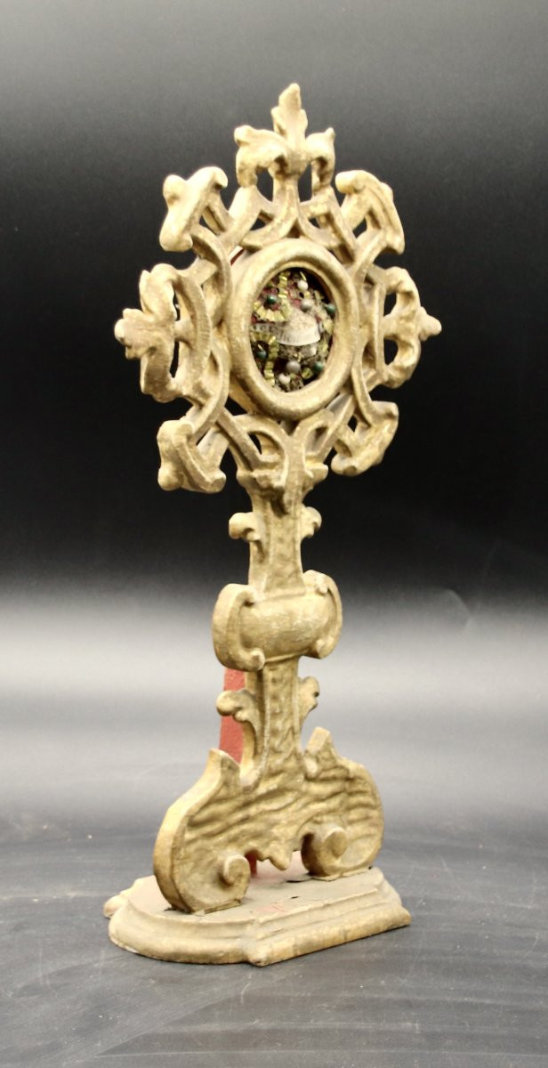 Reliquary Monstrance St Felicissimi 18th Century In Gilded Wood -photo-3