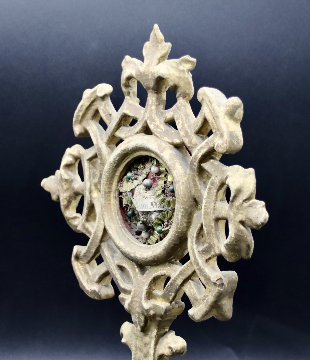 Reliquary Monstrance St Felicissimi 18th Century In Gilded Wood -photo-3