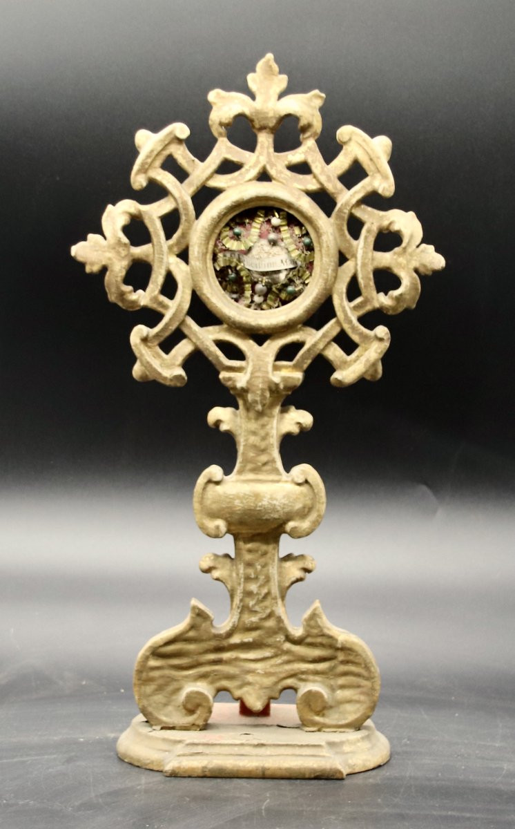 Reliquary Monstrance St Felicissimi 18th Century In Gilded Wood -photo-4