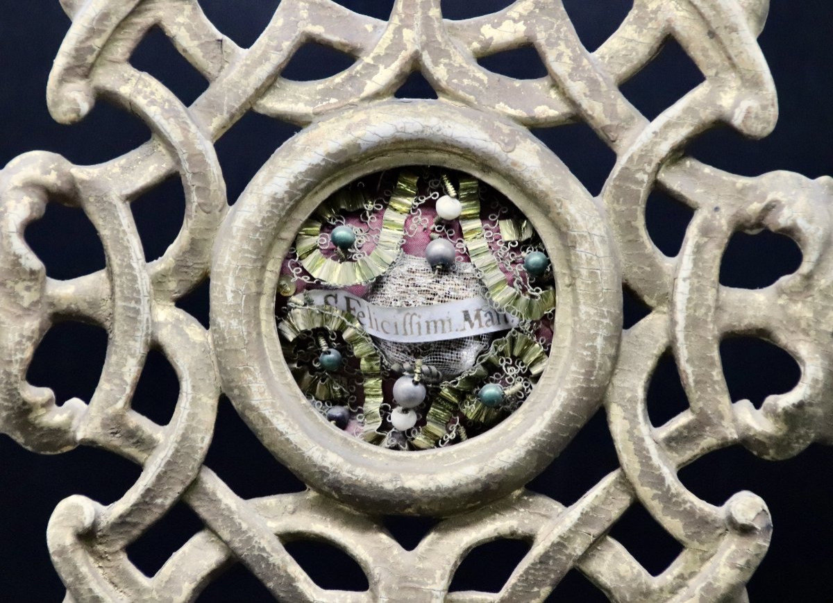Reliquary Monstrance St Felicissimi 18th Century In Gilded Wood -photo-6