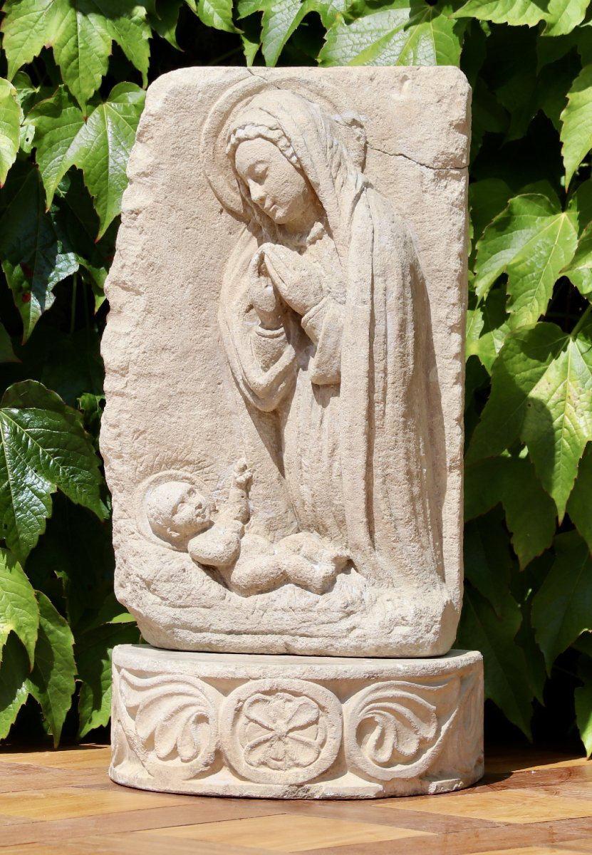 vierge à l'enfant XIXème en pierre -photo-6
