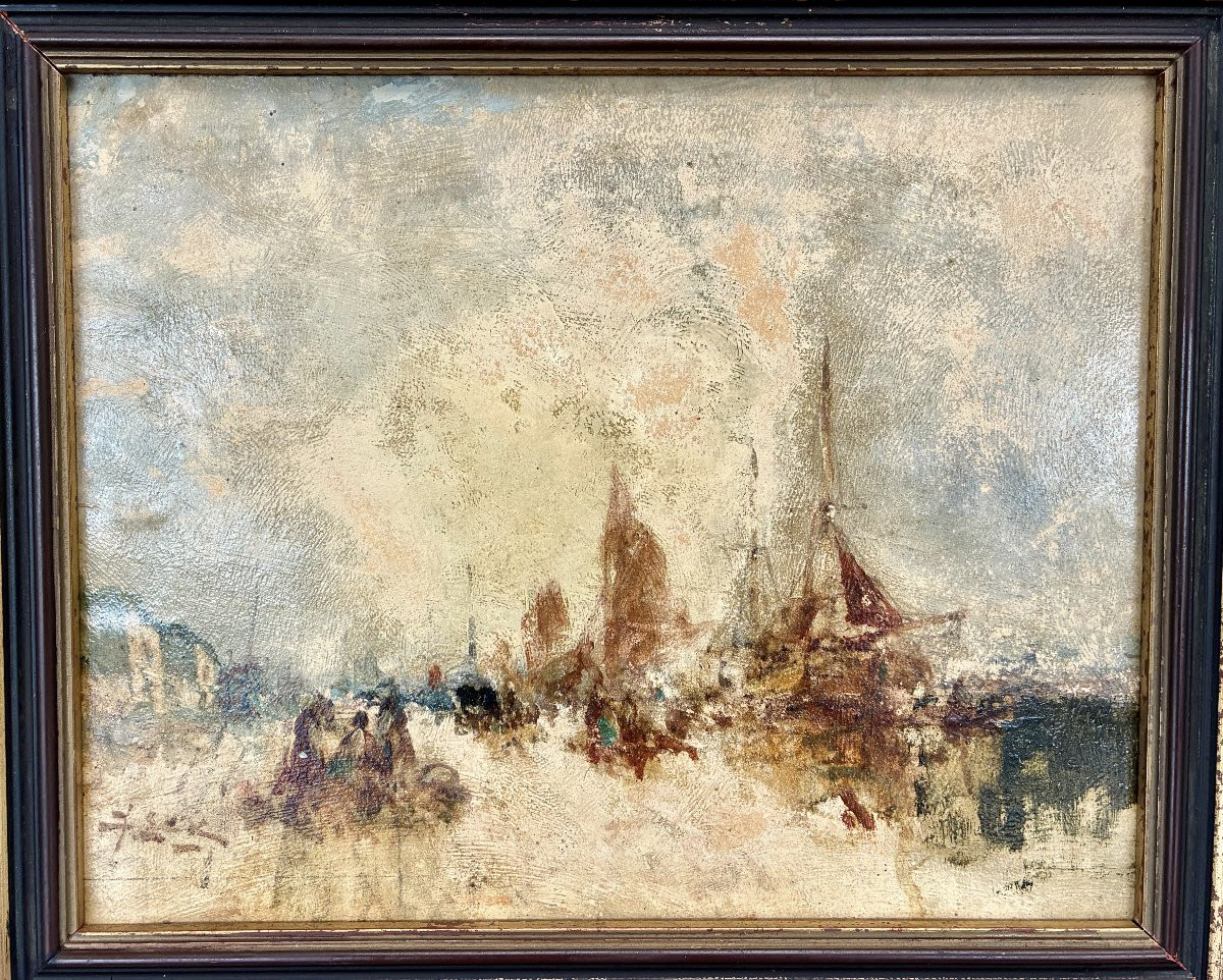 peinture de J.E. KARNEC le port de Fécamp-photo-6