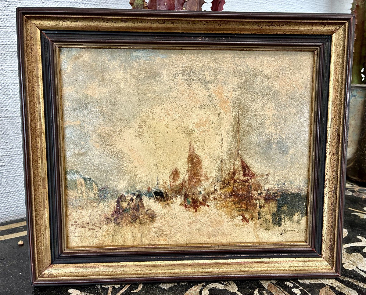 peinture de J.E. KARNEC le port de Fécamp
