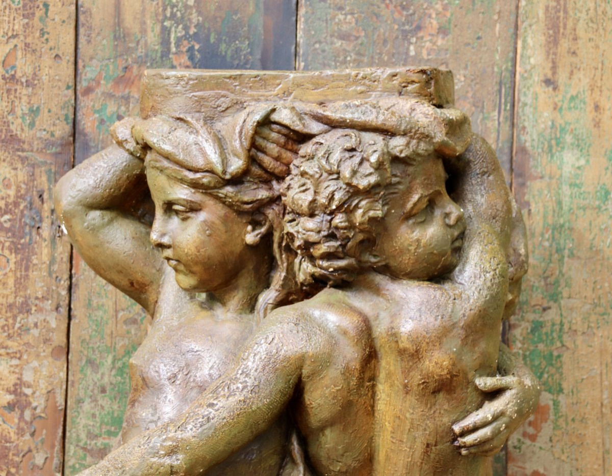 Large Sculpture Stand With Putti From The Early 20th Century -photo-2