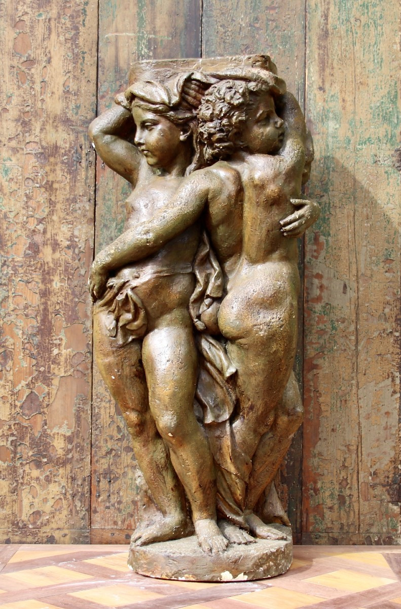Large Sculpture Stand With Putti From The Early 20th Century 