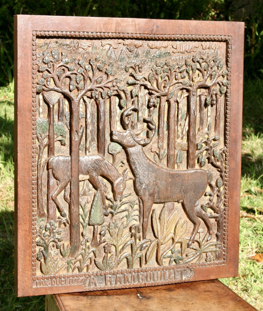Paire de panneaux en bois sculpté polychrome de DUCLOS-photo-2