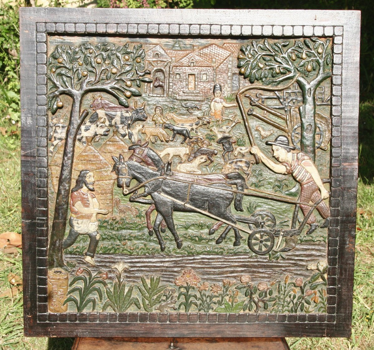Paire de panneaux en bois sculpté polychrome de DUCLOS-photo-3