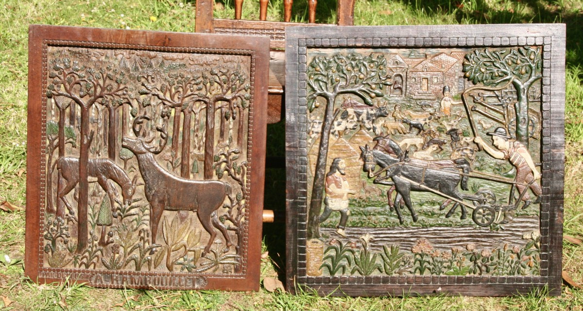 Paire de panneaux en bois sculpté polychrome de DUCLOS