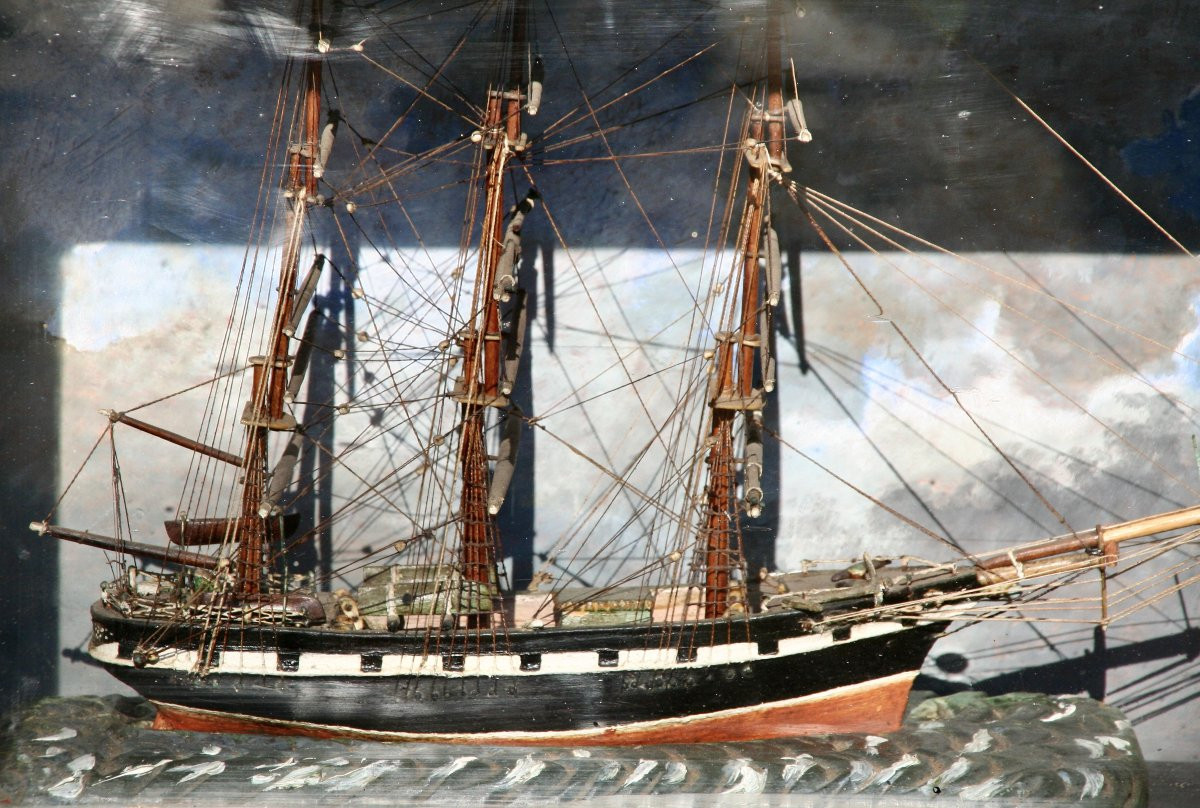 19th Century Ship Diorama In Its Display Case-photo-3