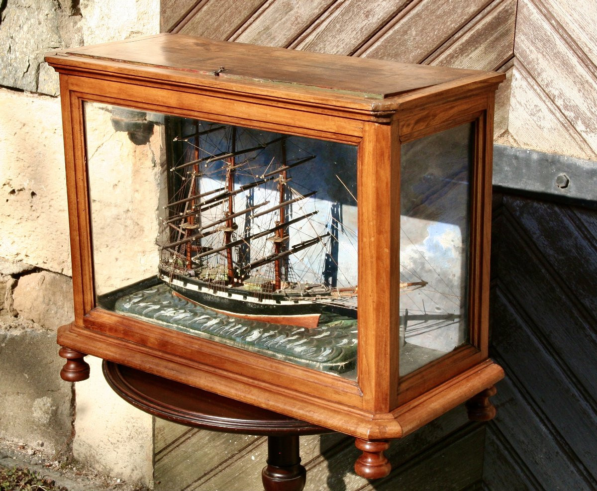 19th Century Ship Diorama In Its Display Case-photo-4