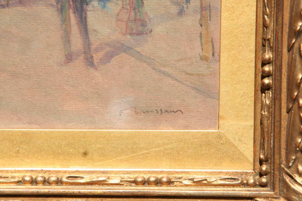 Gouache By Fernand Fortuné, "boulevard De La Madeleine Paris"-photo-4