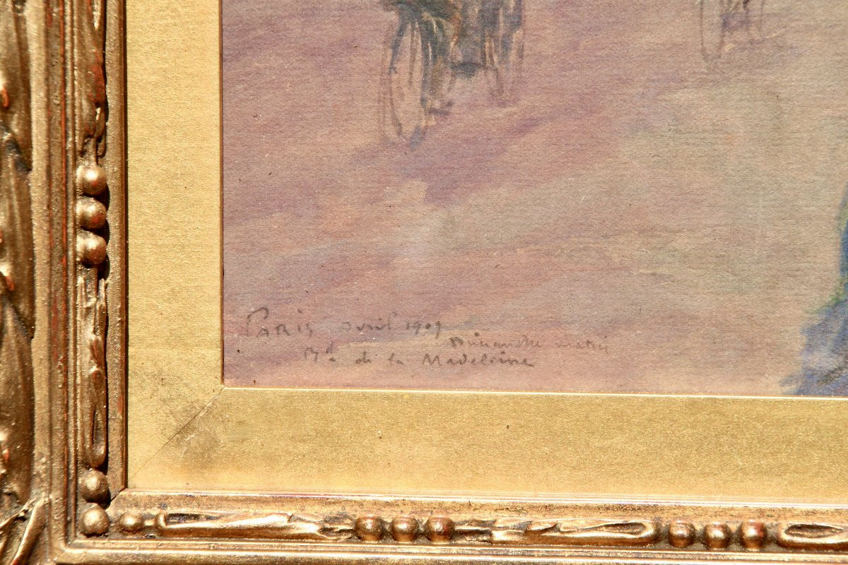 Gouache By Fernand Fortuné, "boulevard De La Madeleine Paris"-photo-4