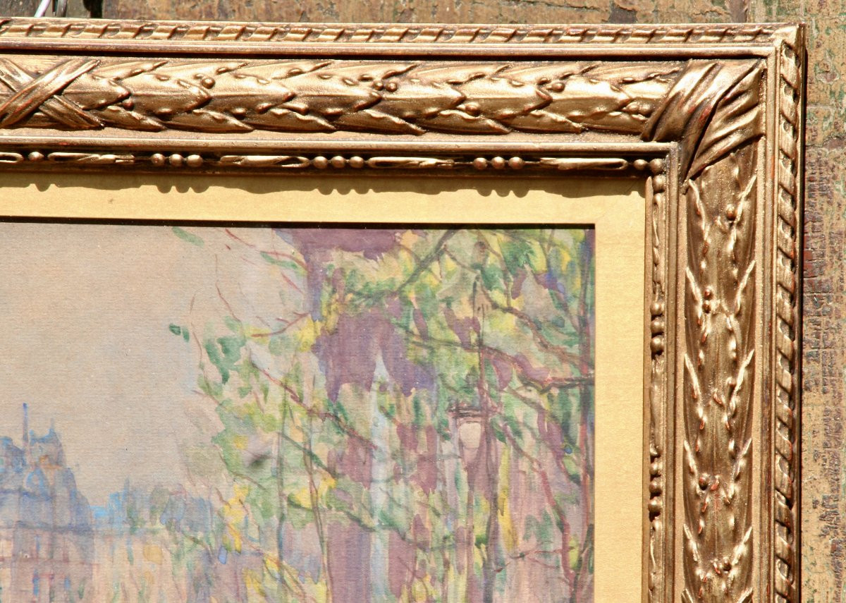 Gouache By Fernand Fortuné, "boulevard De La Madeleine Paris"-photo-6