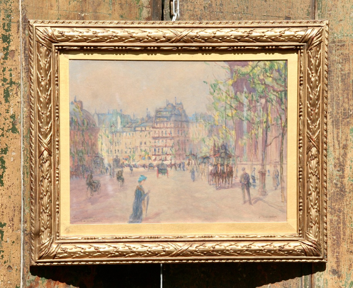 Gouache By Fernand Fortuné, "boulevard De La Madeleine Paris"