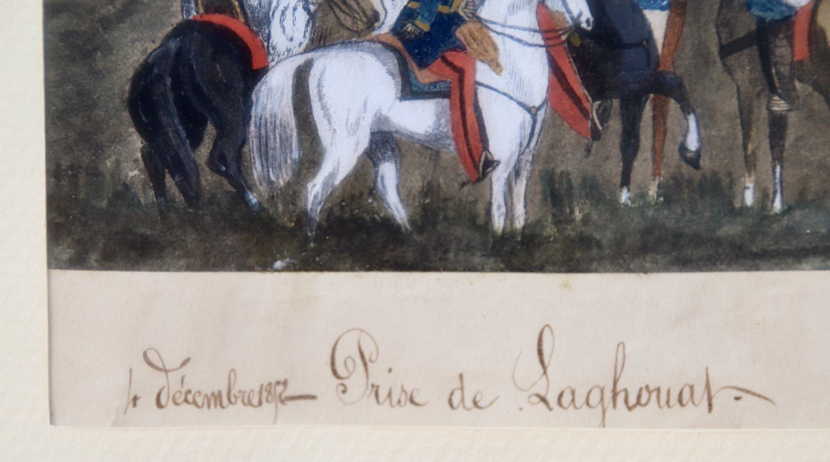 dessin aquarellé de la prise de Laghouat par J. PARIS -photo-1