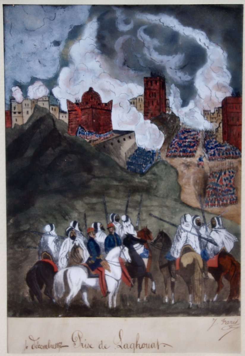 dessin aquarellé de la prise de Laghouat par J. PARIS -photo-5