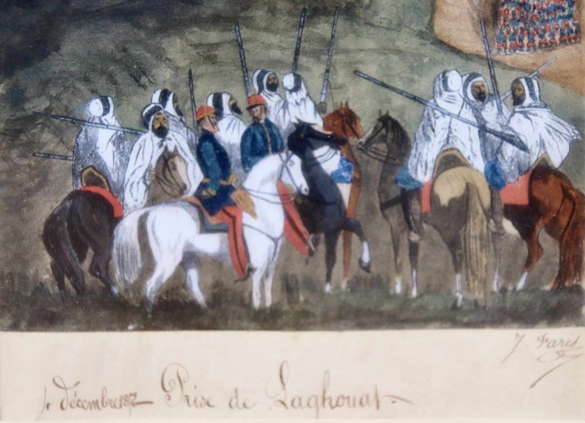 dessin aquarellé de la prise de Laghouat par J. PARIS -photo-6