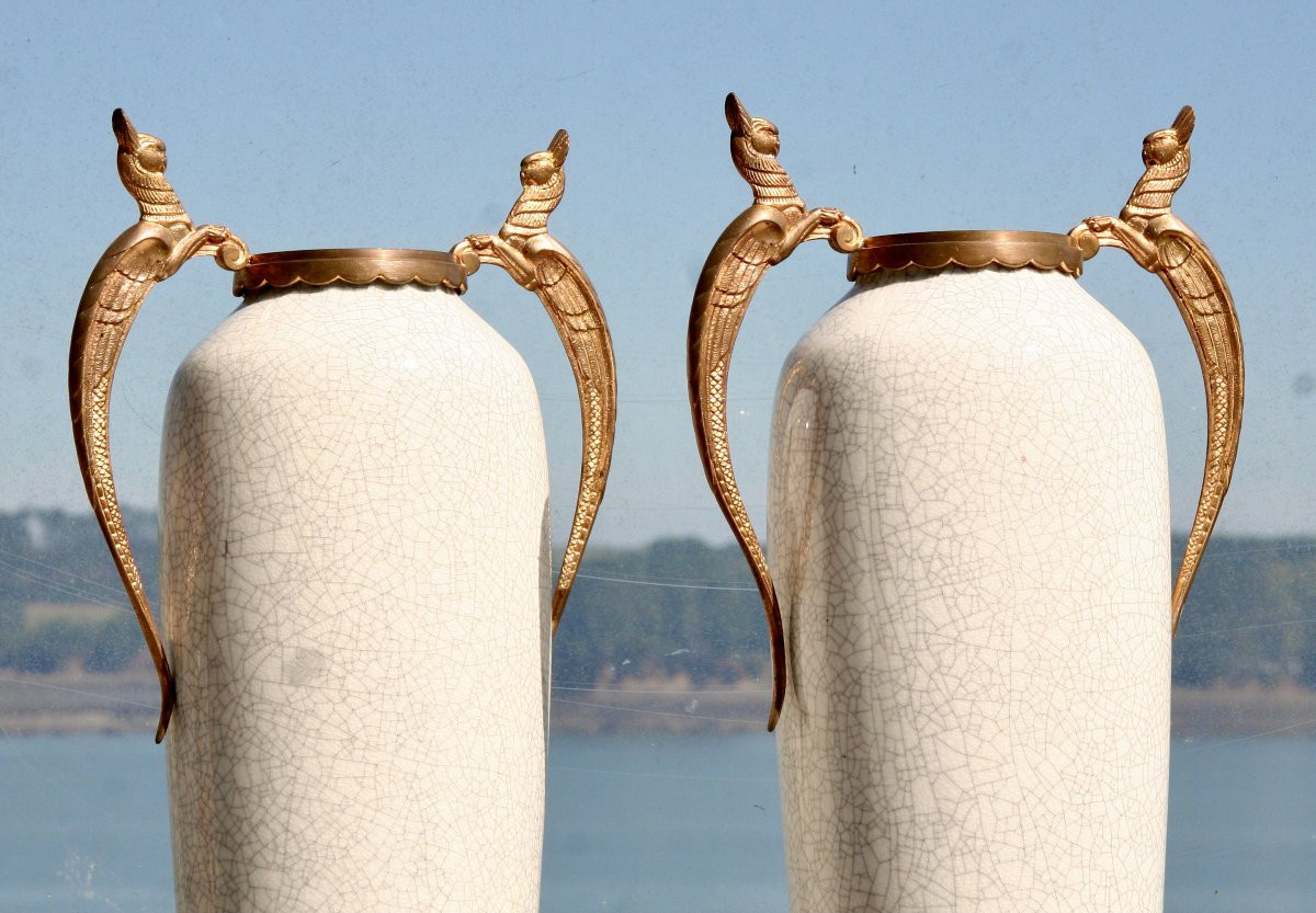 grande paire de vases en céladon début XXème monture en bronze-photo-3
