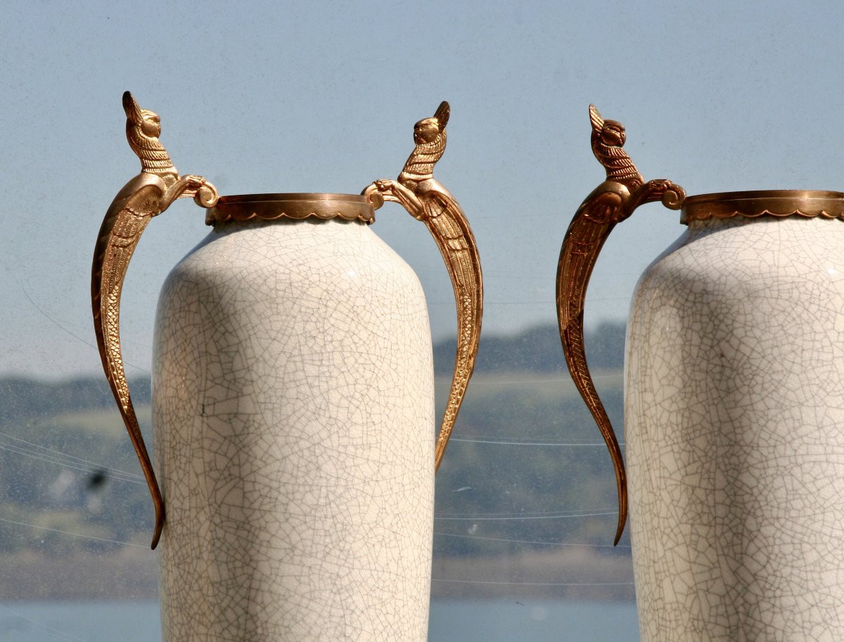 grande paire de vases en céladon début XXème monture en bronze-photo-6
