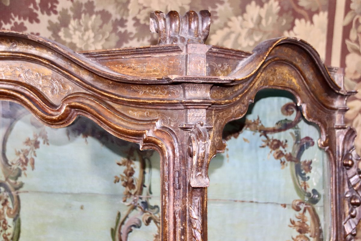 Grande vitrine vénitienne XVIIIème en bois doré-photo-4