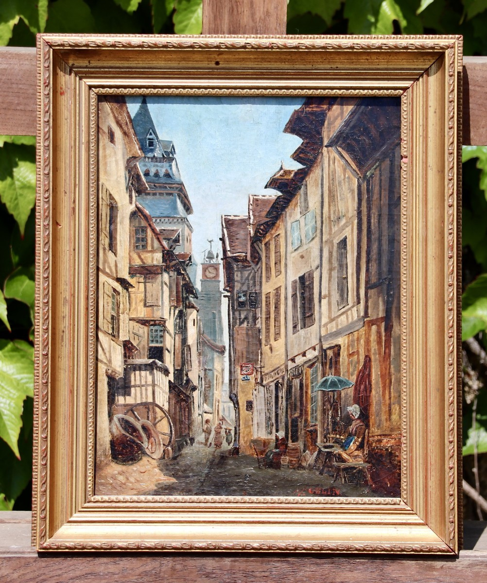 19th Century Painting "alley With Half-timbered Houses In Gelin" 