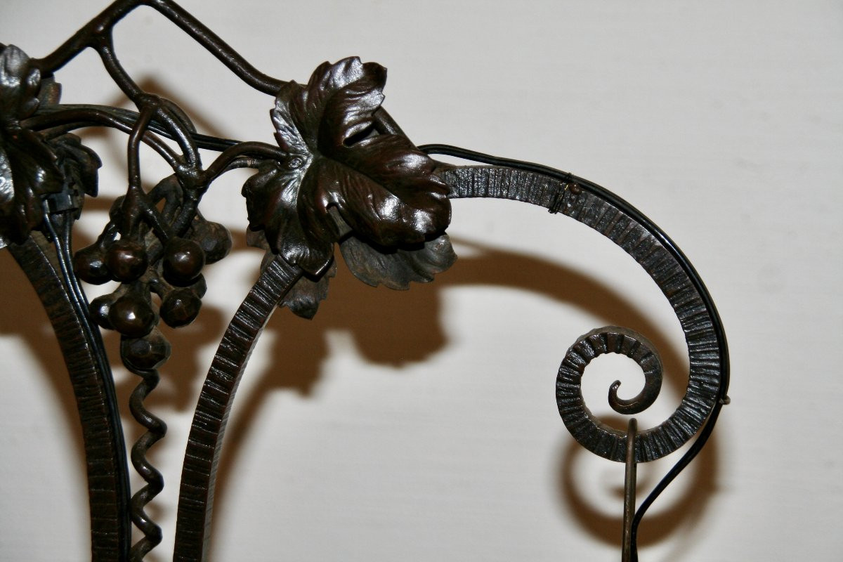 Lampe Art Nouveau à 2 lumières en fer forgé et pâte de verre -photo-4