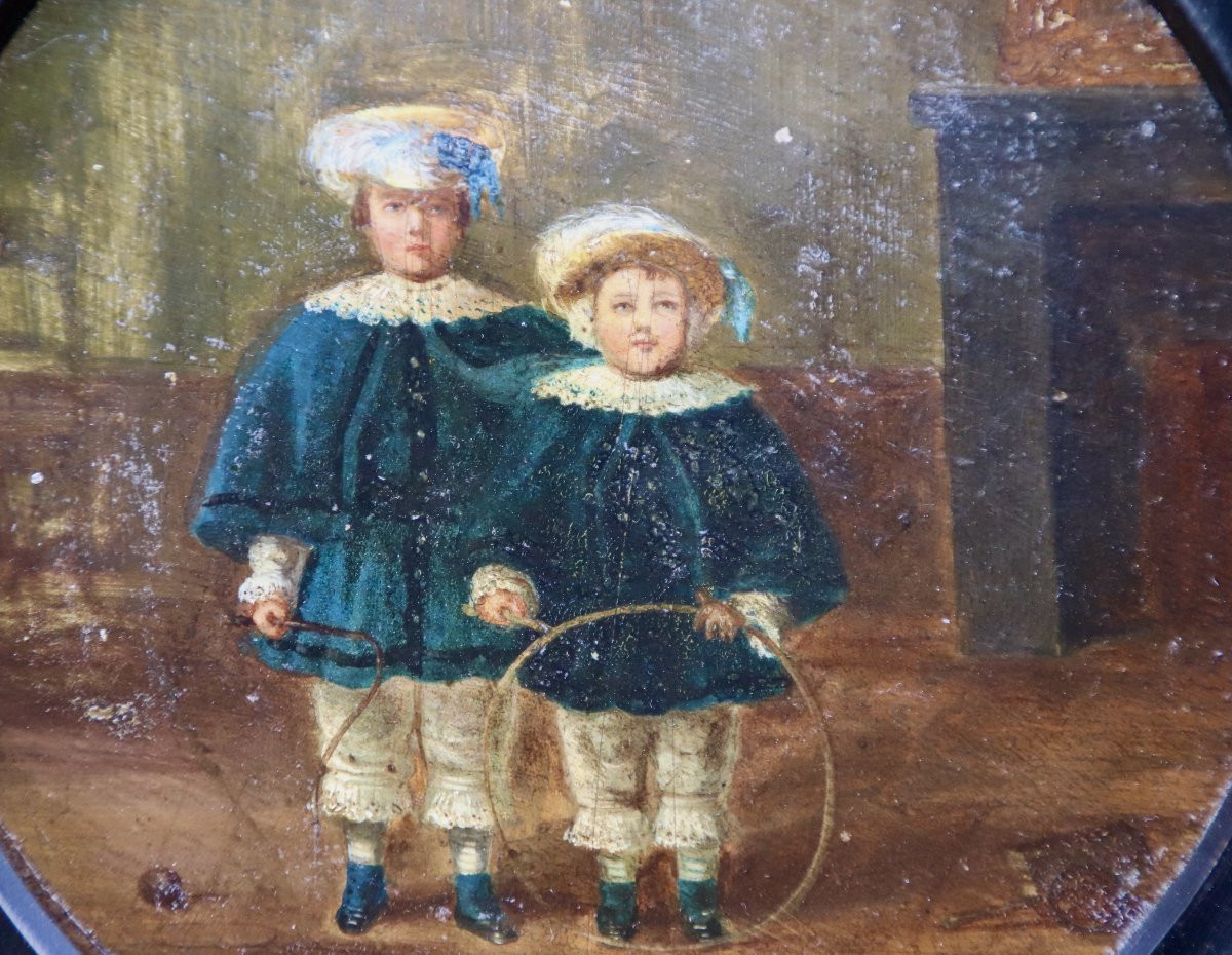 19th Century Painting "children's Game" -photo-2