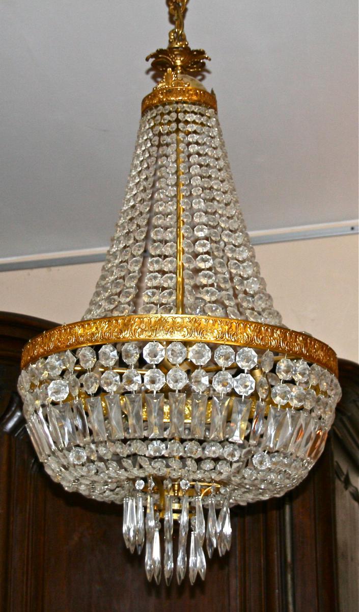 Lustre Montgolfière en cristal à Neuf Lumières Début XXème