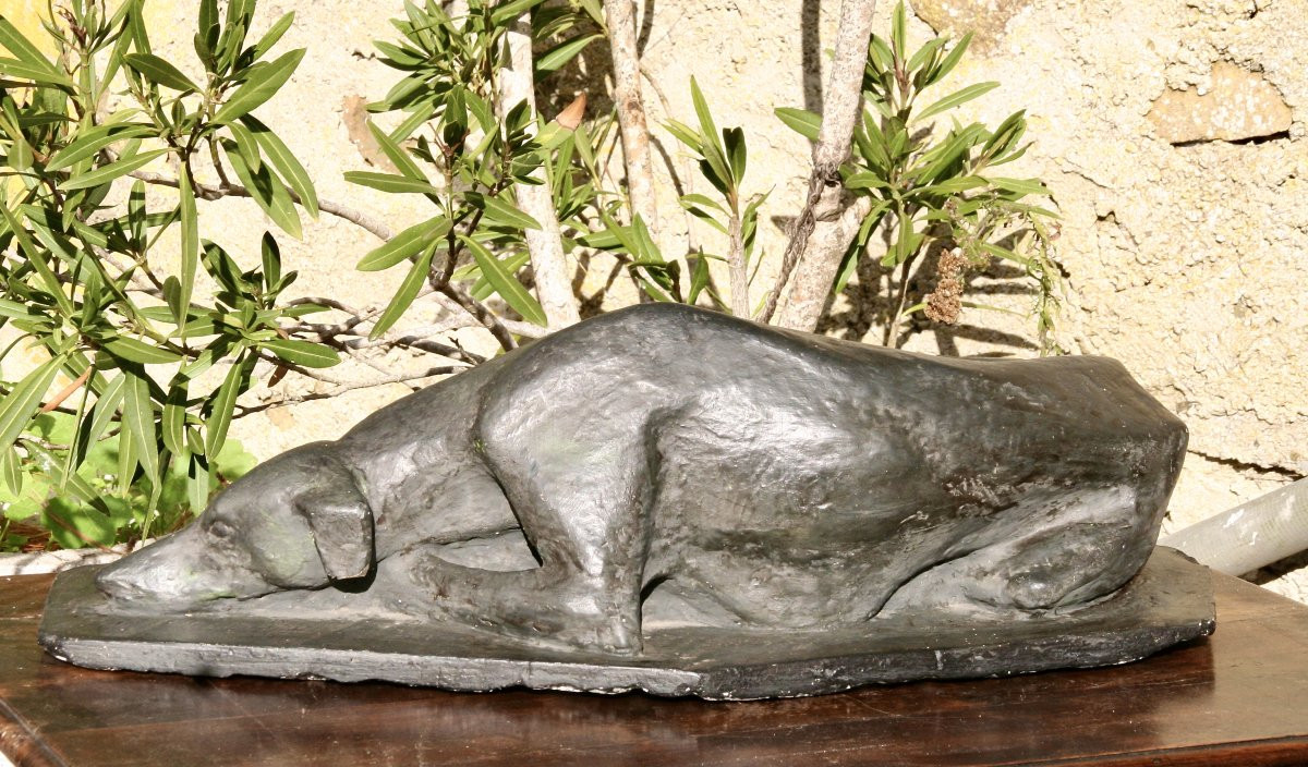 Art Deco Plaster Greyhound Sculpture -photo-2