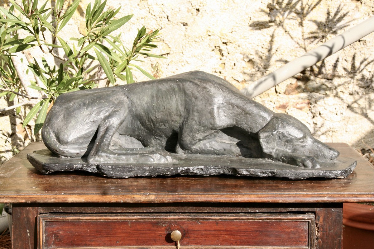 Art Deco Plaster Greyhound Sculpture 