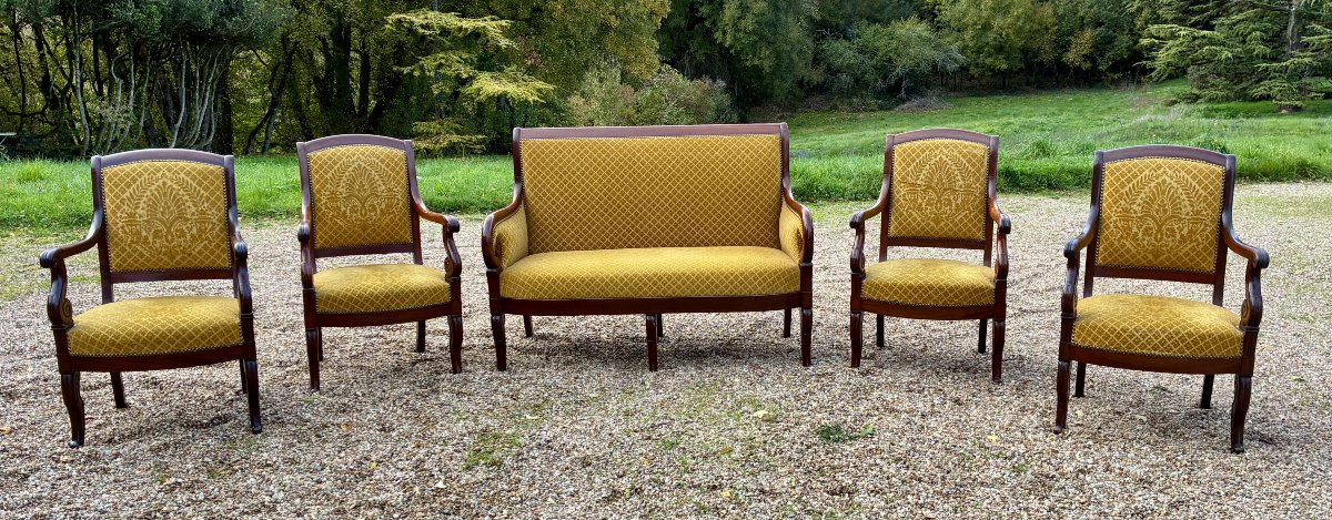 19th-century Restored Living Room With 1 Bench And 4 Mahogany Armchairs-photo-5