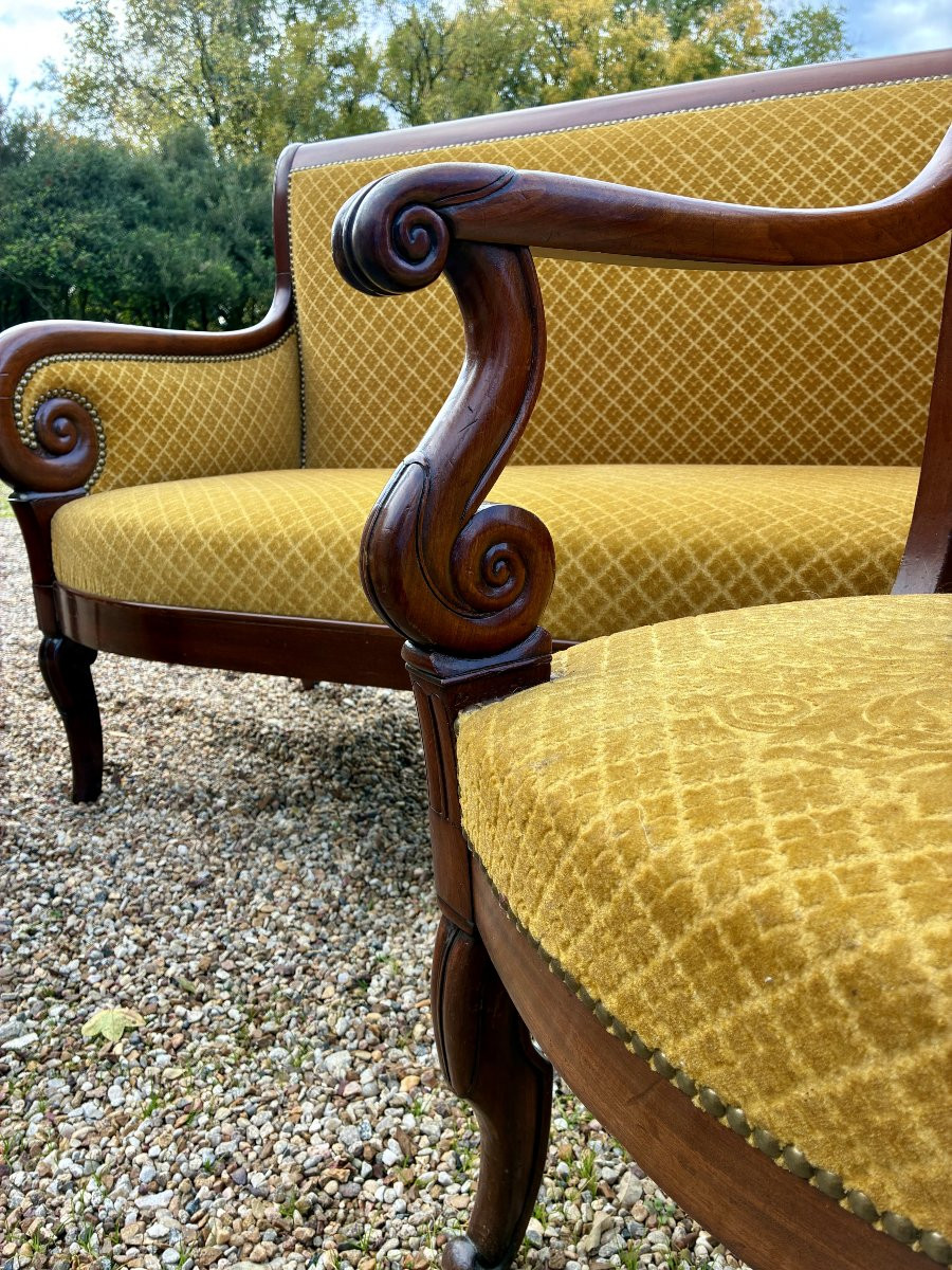 19th-century Restored Living Room With 1 Bench And 4 Mahogany Armchairs-photo-7