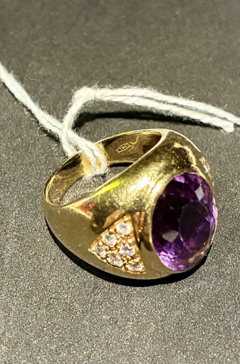 Bague chevalière en or jaune et améthyste-photo-8