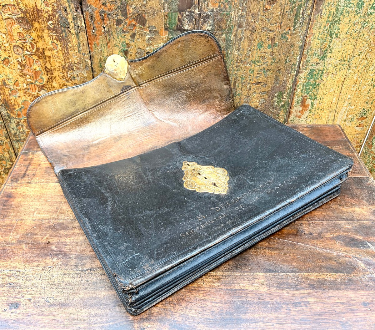 18th-century Leather Wallet/document Holder, "naval Secretary" By Mr. Delongerais 