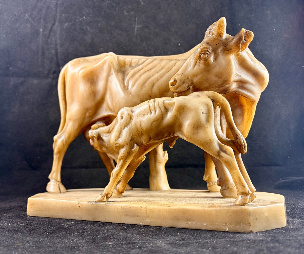 Vache et son veau en albâtre d'après P.J. Mêne fin XIXème -photo-2