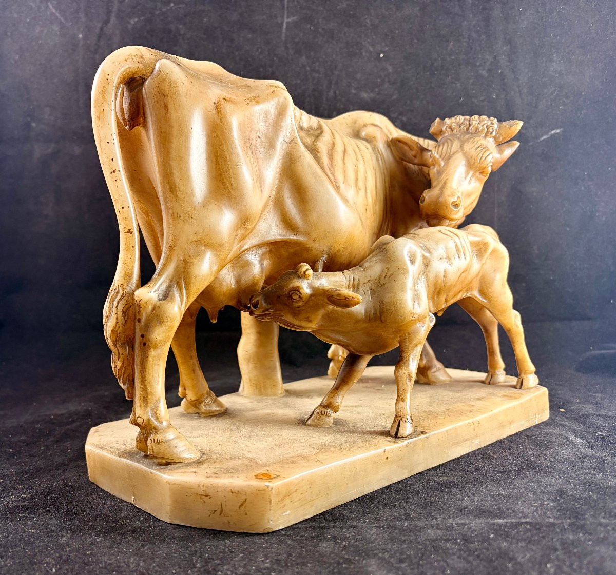 Vache et son veau en albâtre d'après P.J. Mêne fin XIXème -photo-4