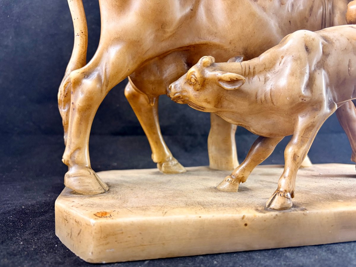 Vache et son veau en albâtre d'après P.J. Mêne fin XIXème -photo-3