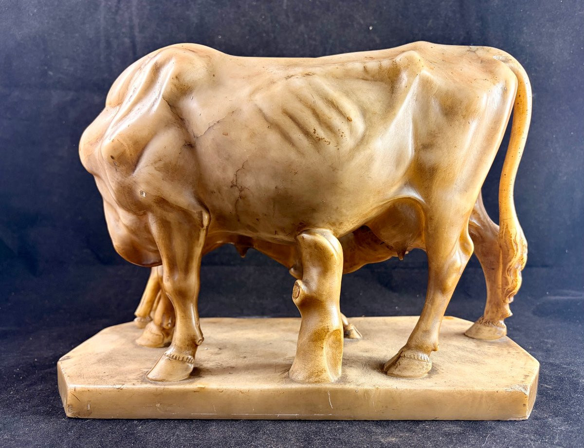 Vache et son veau en albâtre d'après P.J. Mêne fin XIXème -photo-6