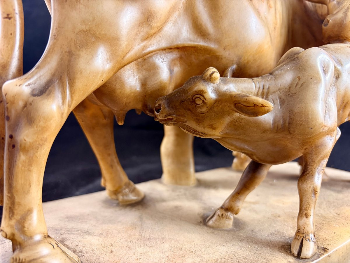 Vache et son veau en albâtre d'après P.J. Mêne fin XIXème -photo-8