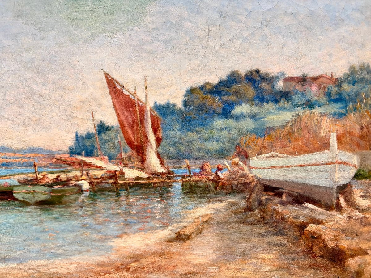 Peinture XIXème "la tour de belem à Lisbonne" par Théophile JAOUEN -photo-2