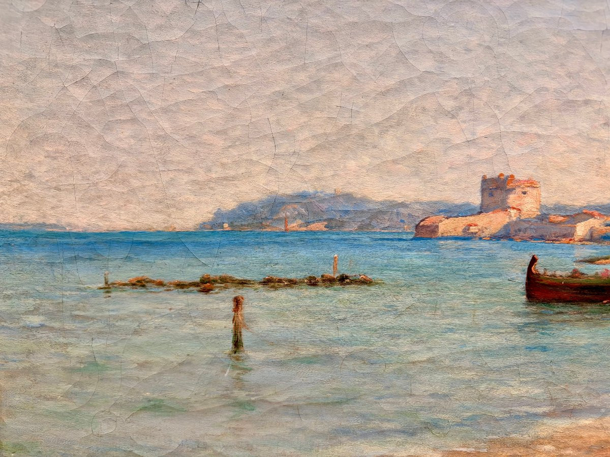 Peinture XIXème "la tour de belem à Lisbonne" par Théophile JAOUEN -photo-3