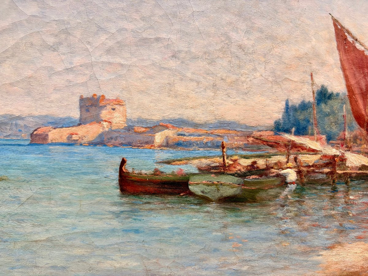 Peinture XIXème "la tour de belem à Lisbonne" par Théophile JAOUEN -photo-4
