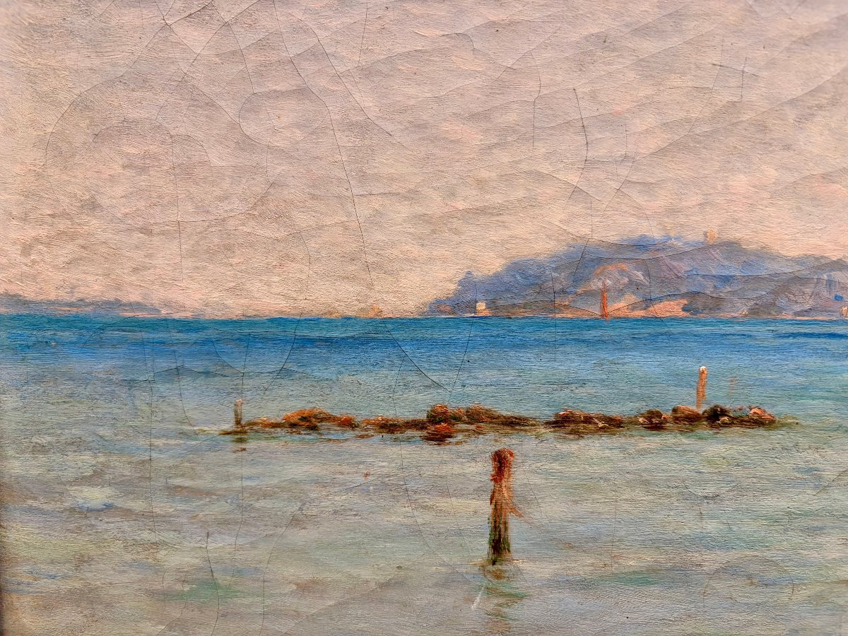 Peinture XIXème "la tour de belem à Lisbonne" par Théophile JAOUEN -photo-6