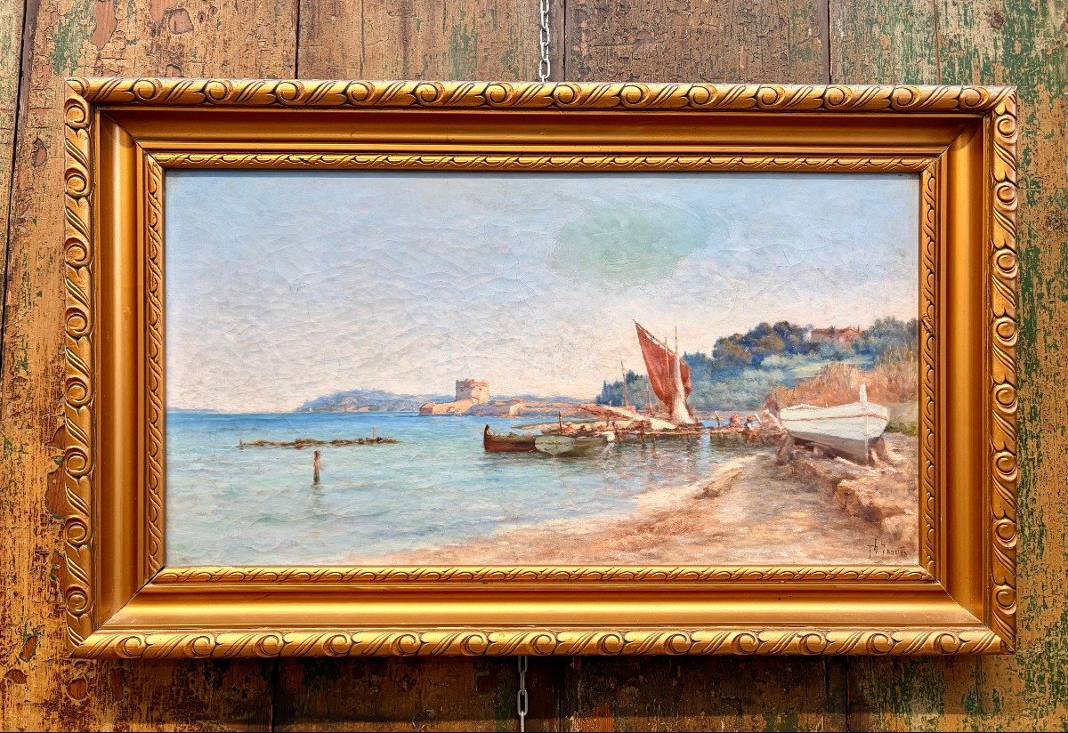 Peinture XIXème "la tour de belem à Lisbonne" par Théophile JAOUEN 