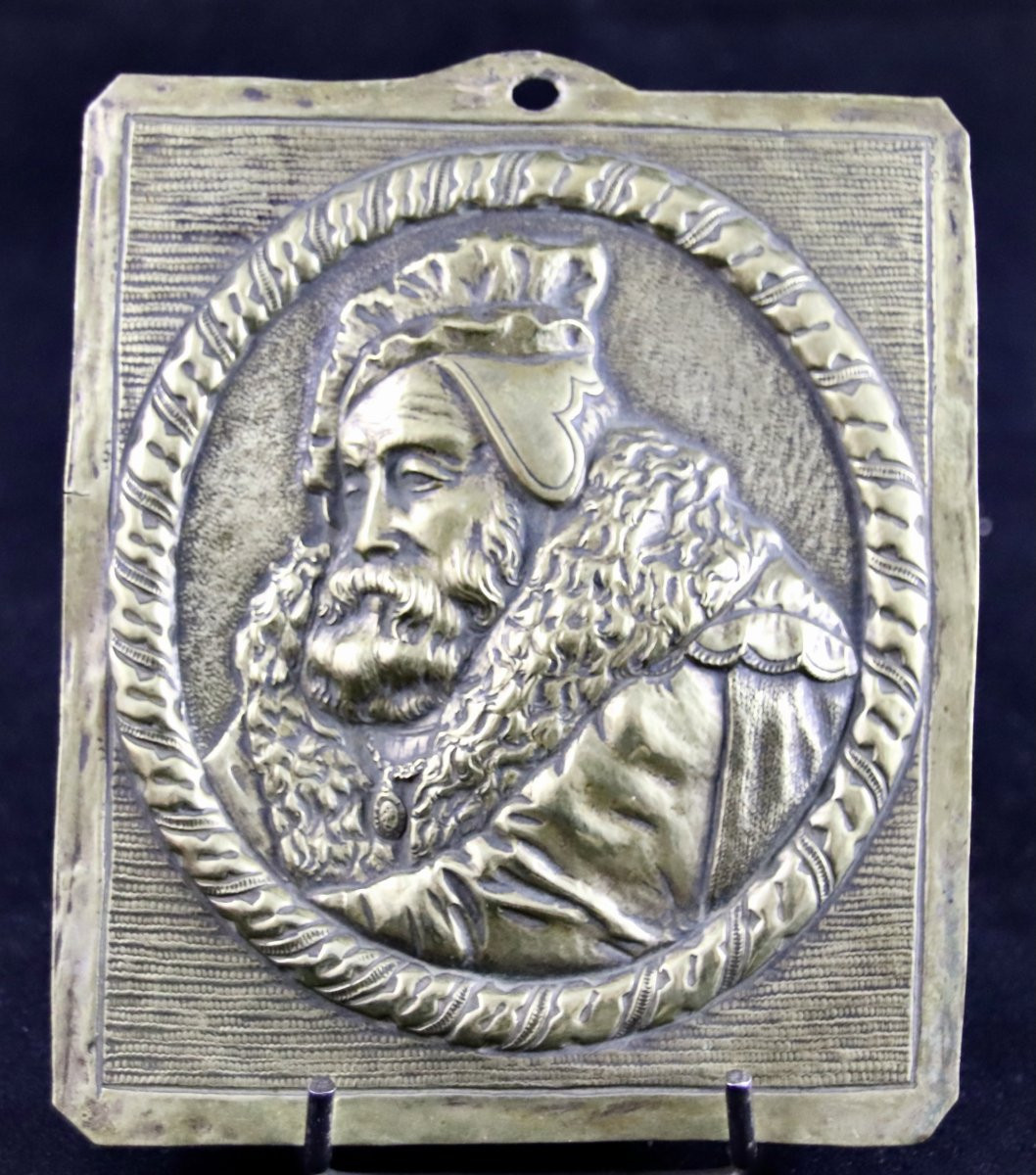 Plaque en laiton XVIIème représentant Nostradamus -photo-2